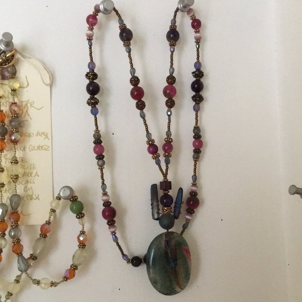 Fluorite Crystal Necklace with Crystal Beads Handmade one of a kind Necklace